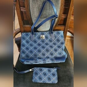 Dooney & Bourke Navy Monogram Tote with Pouch